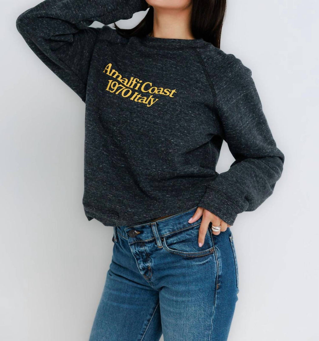 Amalfi Coast Raglan Crew Sweatshirt In Vintage Black Overdye