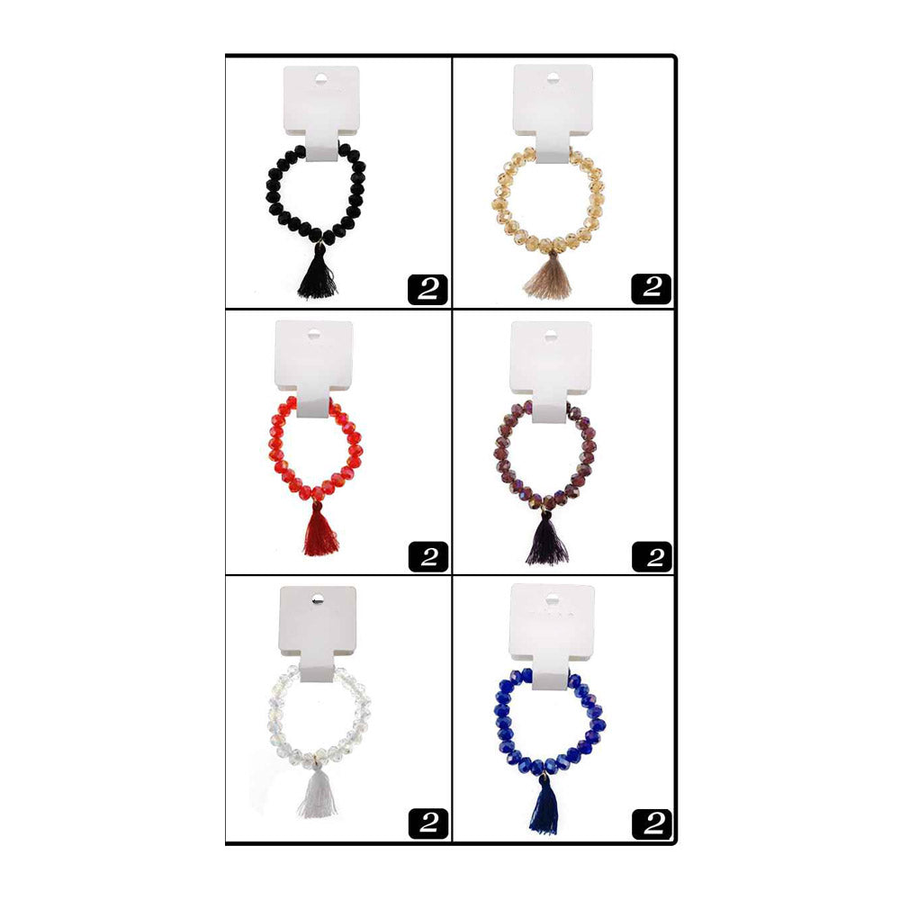 12PCS - Tassel Faceted Beaded Stretch Bracelets