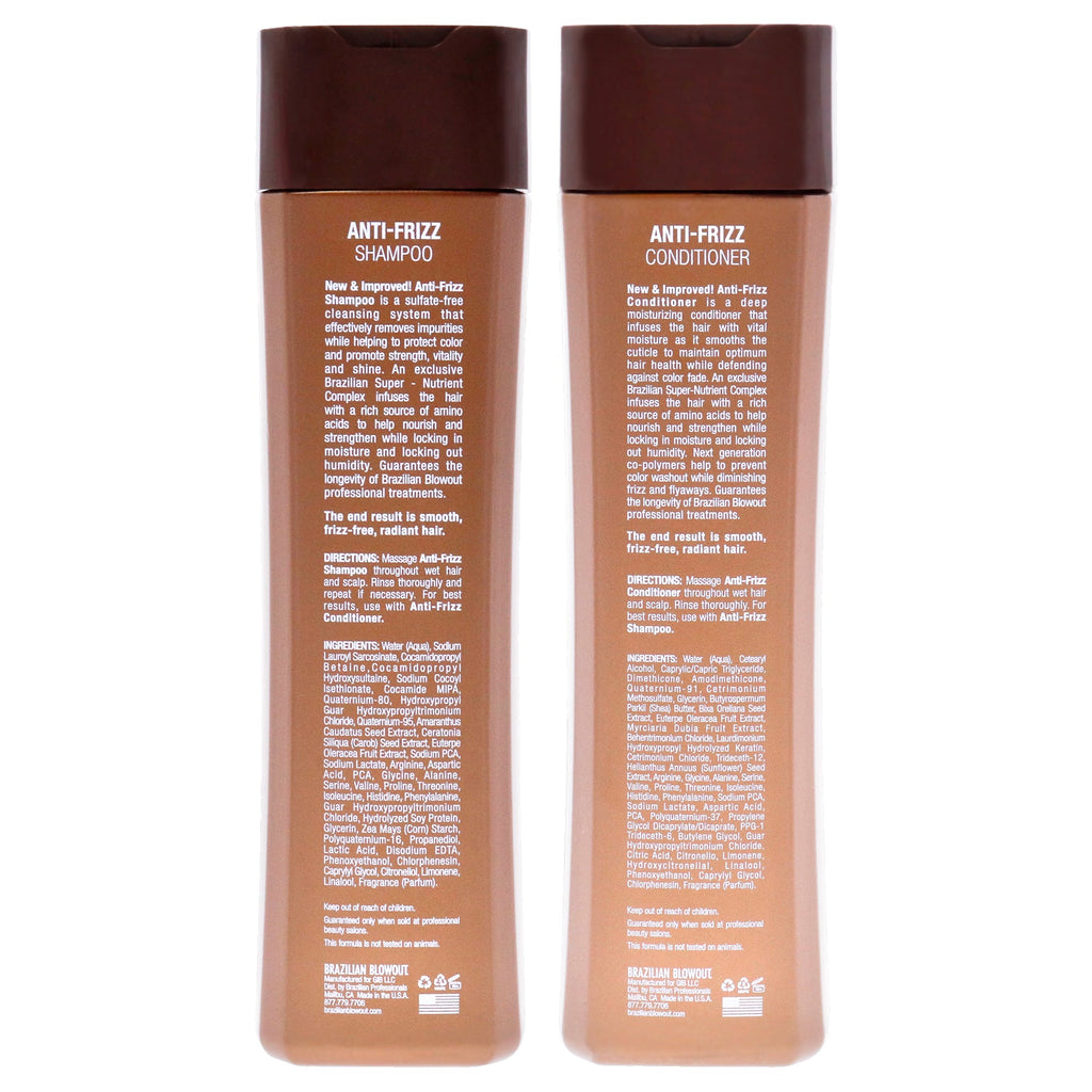 Anti Frizz Shampoo and Conditioner Kit by Brazilian Blowout for Unisex - 2 Pc Kit 12oz Shampoo, 12oz Conditioner