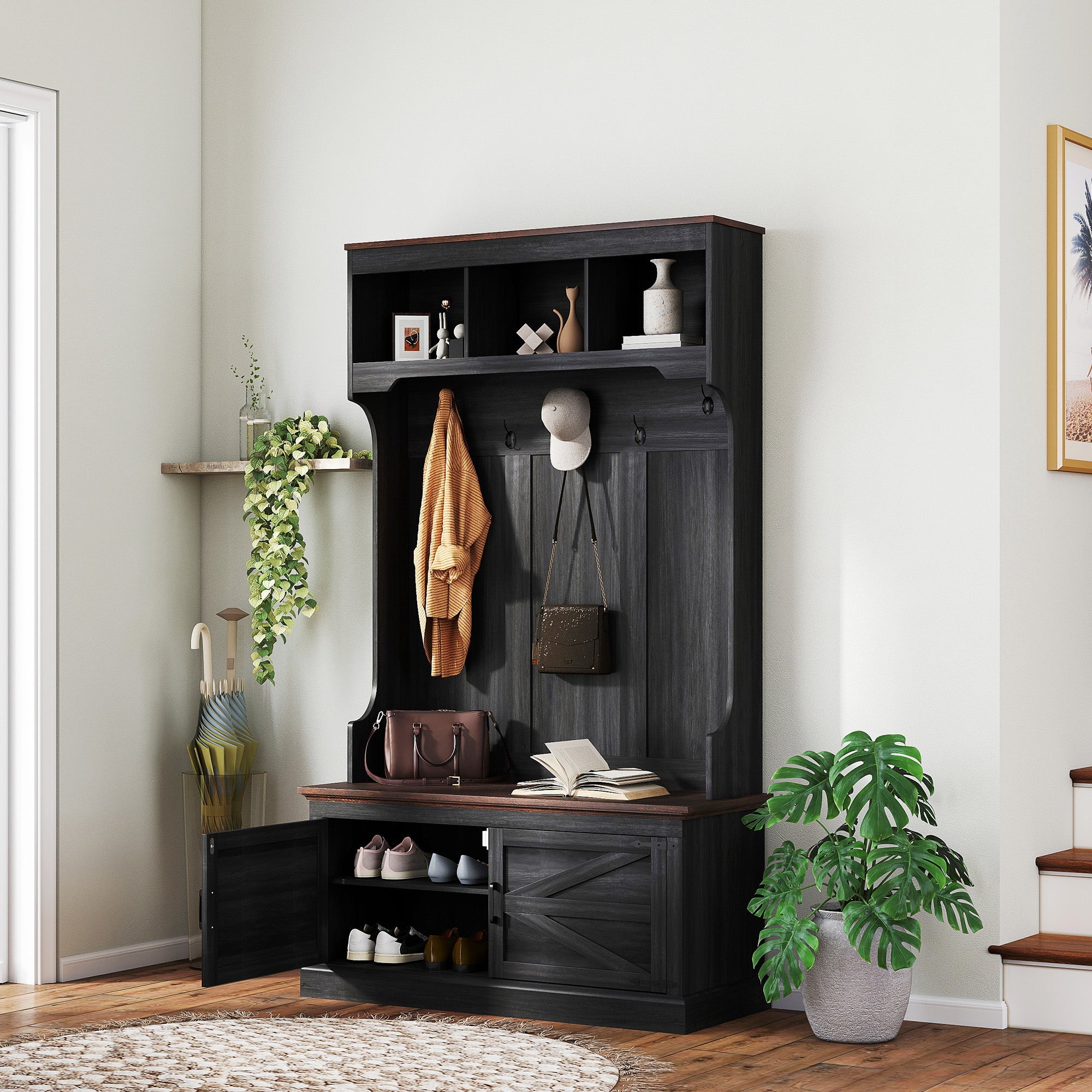 3-in-1 Entryway Hall Tree with Bench and Shoe Storage