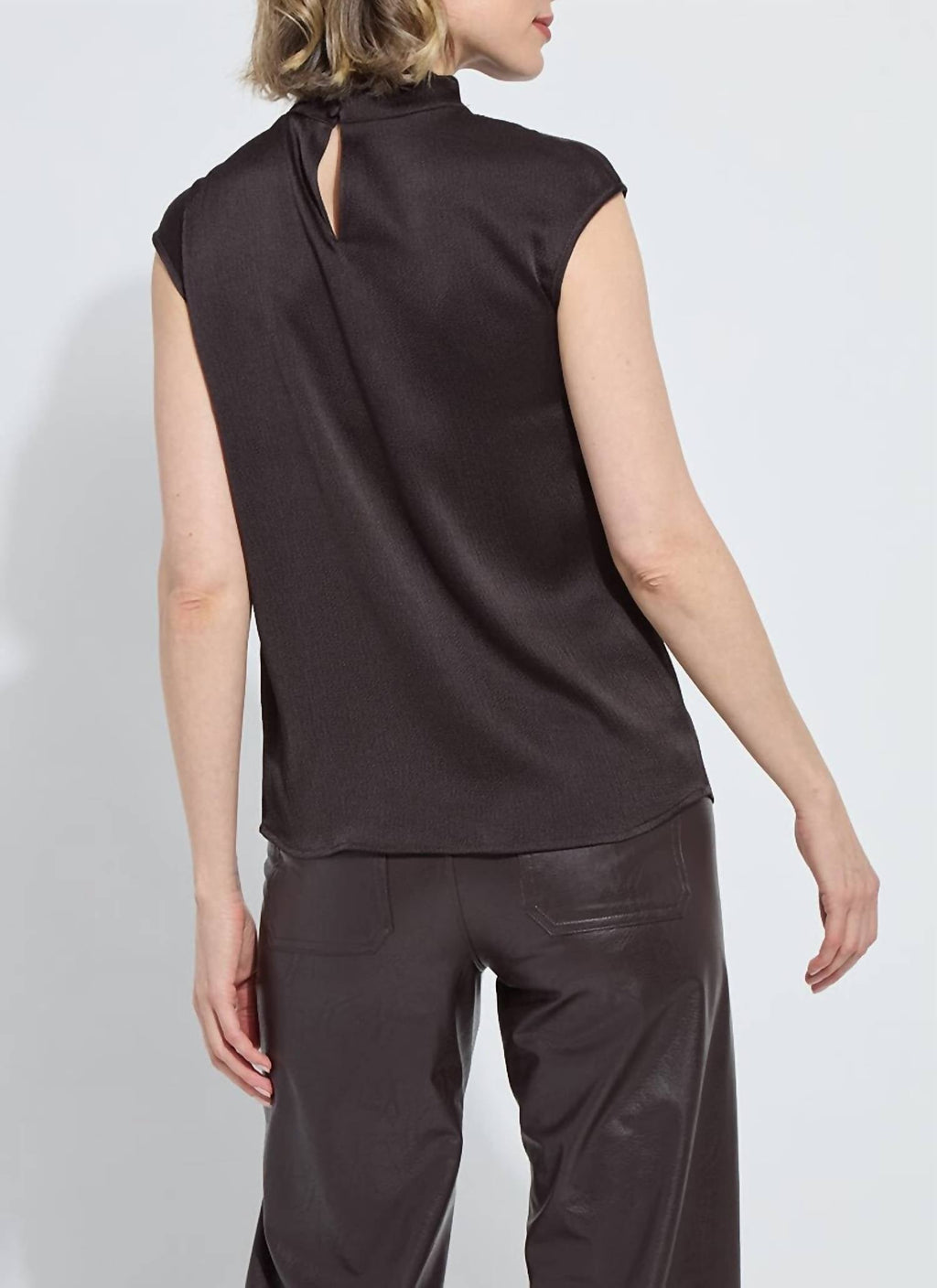 Aisha High Neck Draped Blouse In Double Espresso