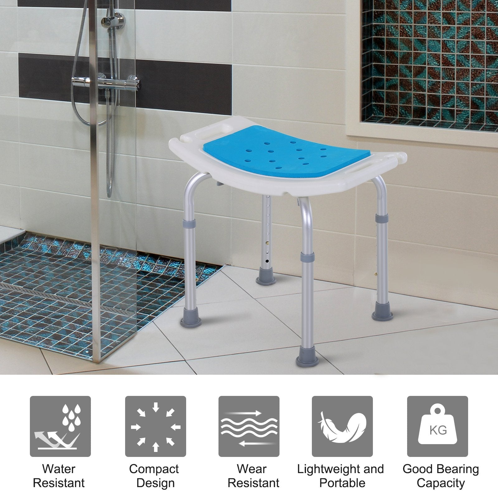 Adjustable Aluminum Shower Stool with Non-Slip Feet