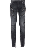 Anthracite Grey Stretch-Cotton Distressed Panelled Trousers