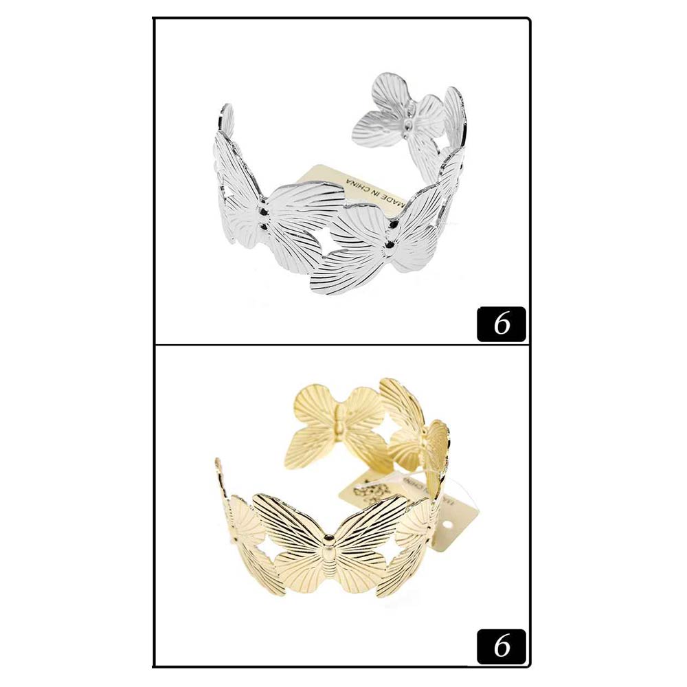 12PCS - Textured Metal Butterfly Link Cuff Bracelets