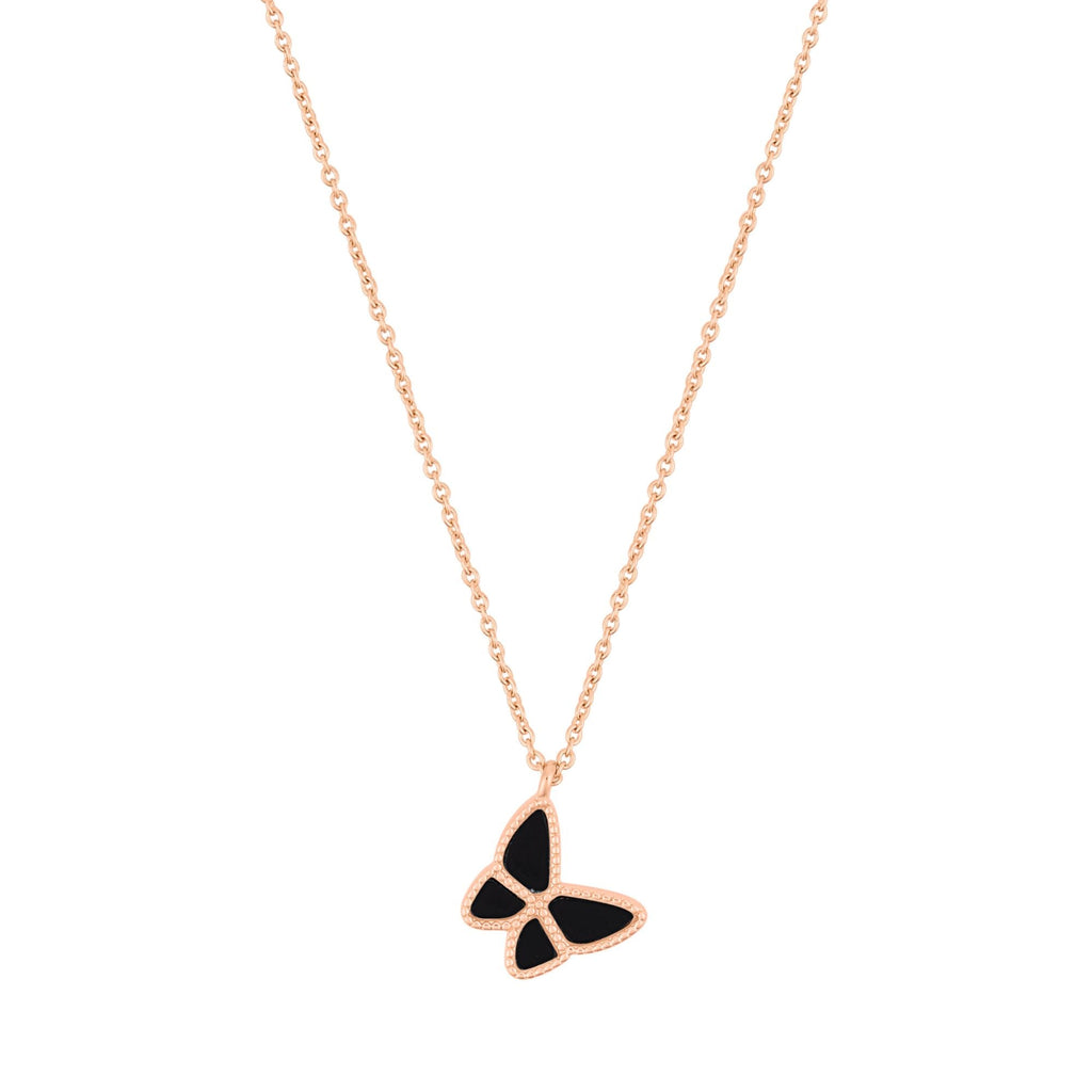 14k Rose Gold Plated Black Butterfly Necklace