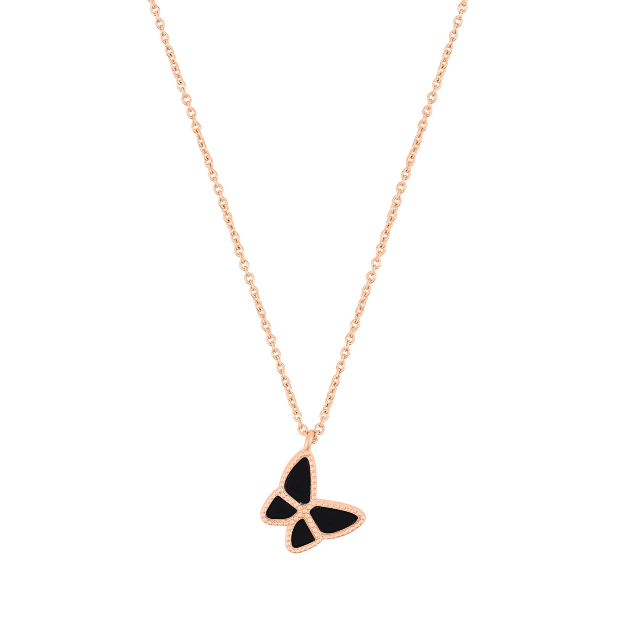 14k Rose Gold Plated Black Butterfly Necklace