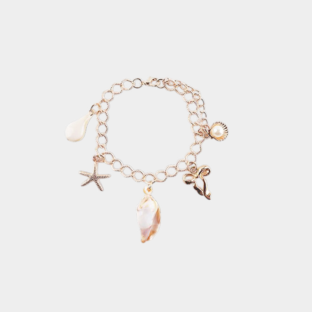 12PCS - Pearl Shell Starfish  Bow Charm Station Bracelets