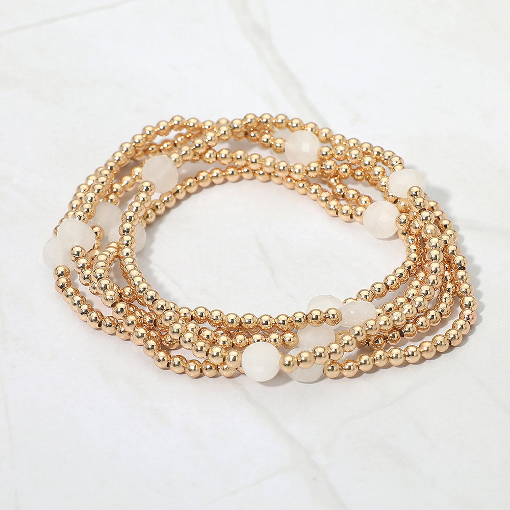 5PCS - Faceted Disc Beaded Stretch Multi Layered Bracelets
