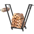 31" Firewood Rack with Wheels and Hooks for Tools & Kindling