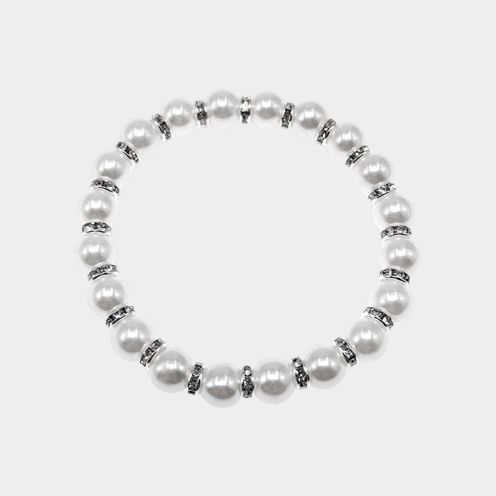 12PCS - Rhinestone Spacer Pearl Beaded Stretch Bracelets