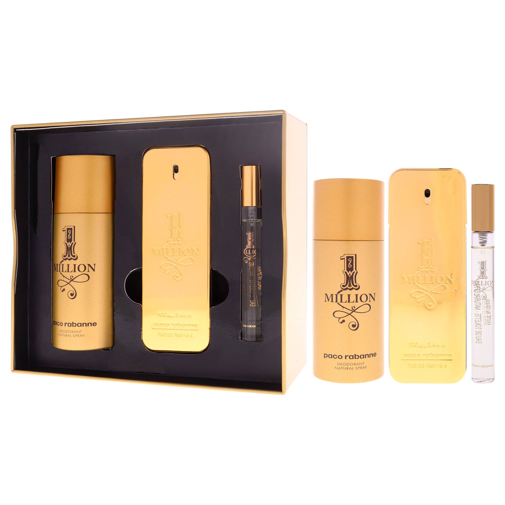 1 Million by Paco Rabanne for Men - 3 Pc Gift Set 3.4oz EDT Spray, 0.34oz EDT Spray (Mini), 5.1oz Deodrant Spray