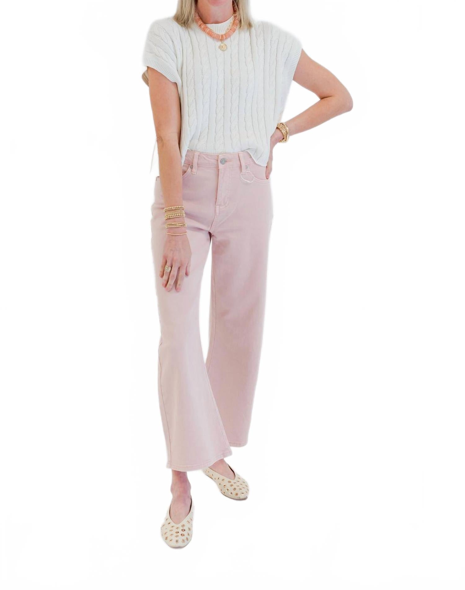 Aliana Short Sleeve Sweater Top In Cream