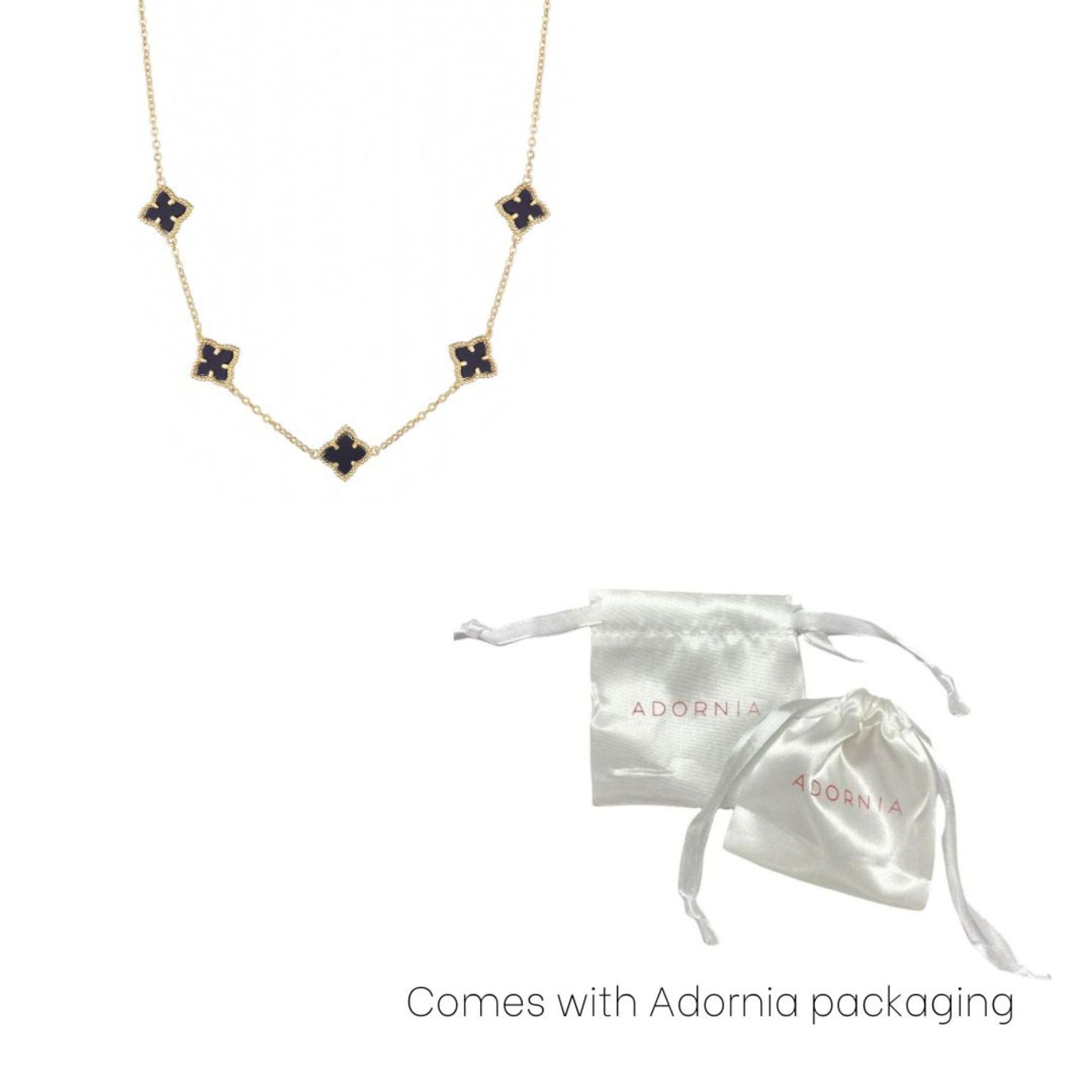 14k Gold Plated Black Floral Station Necklace