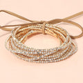 12PCS - Ribbon Colorful Rhinestone Layered Stretch Bracelets