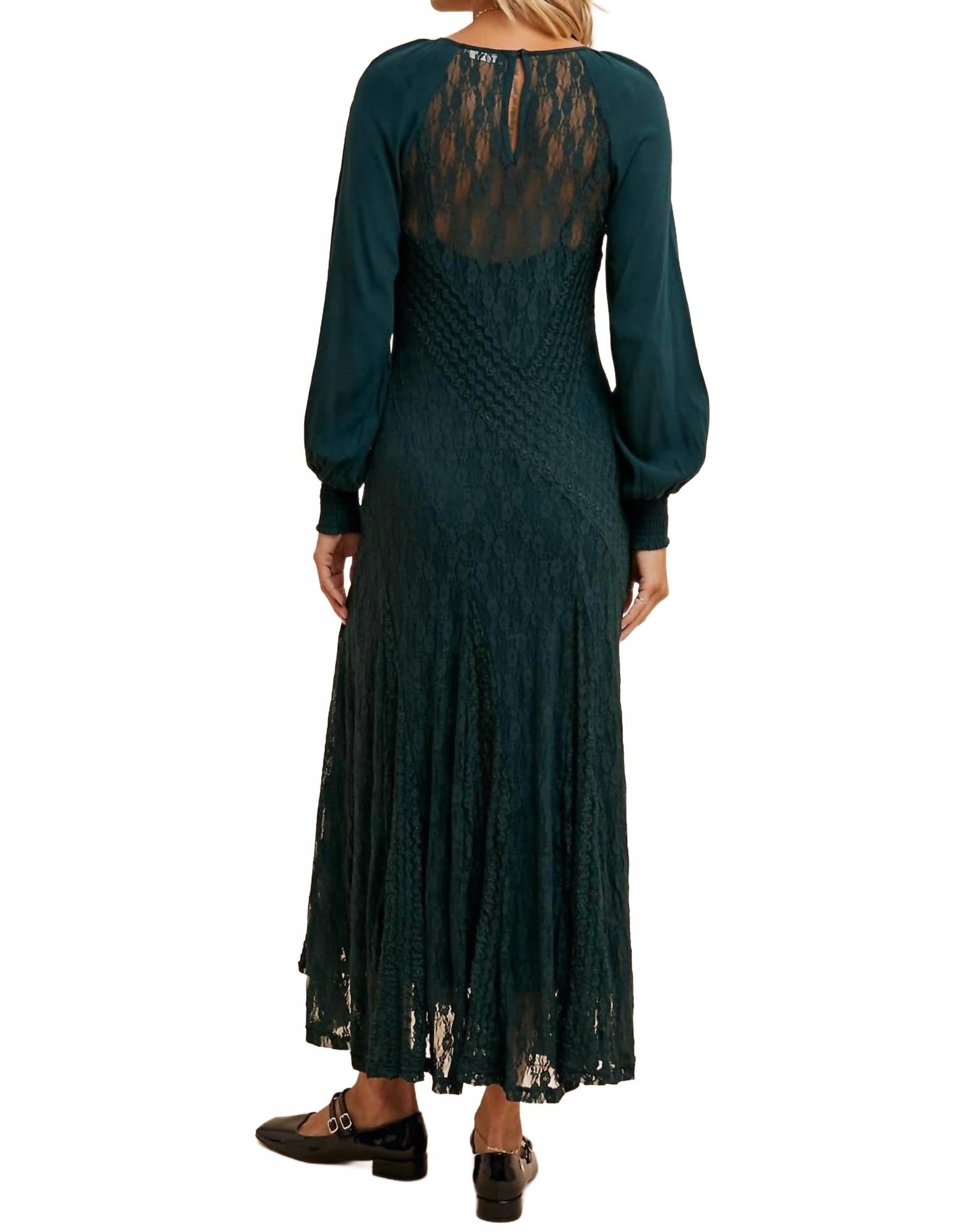 Antique Vintage Lace Maxi Dress In Evergreen