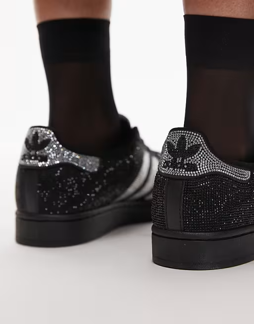 adidas Originals Superstar II sneakers in black and silver dimantes