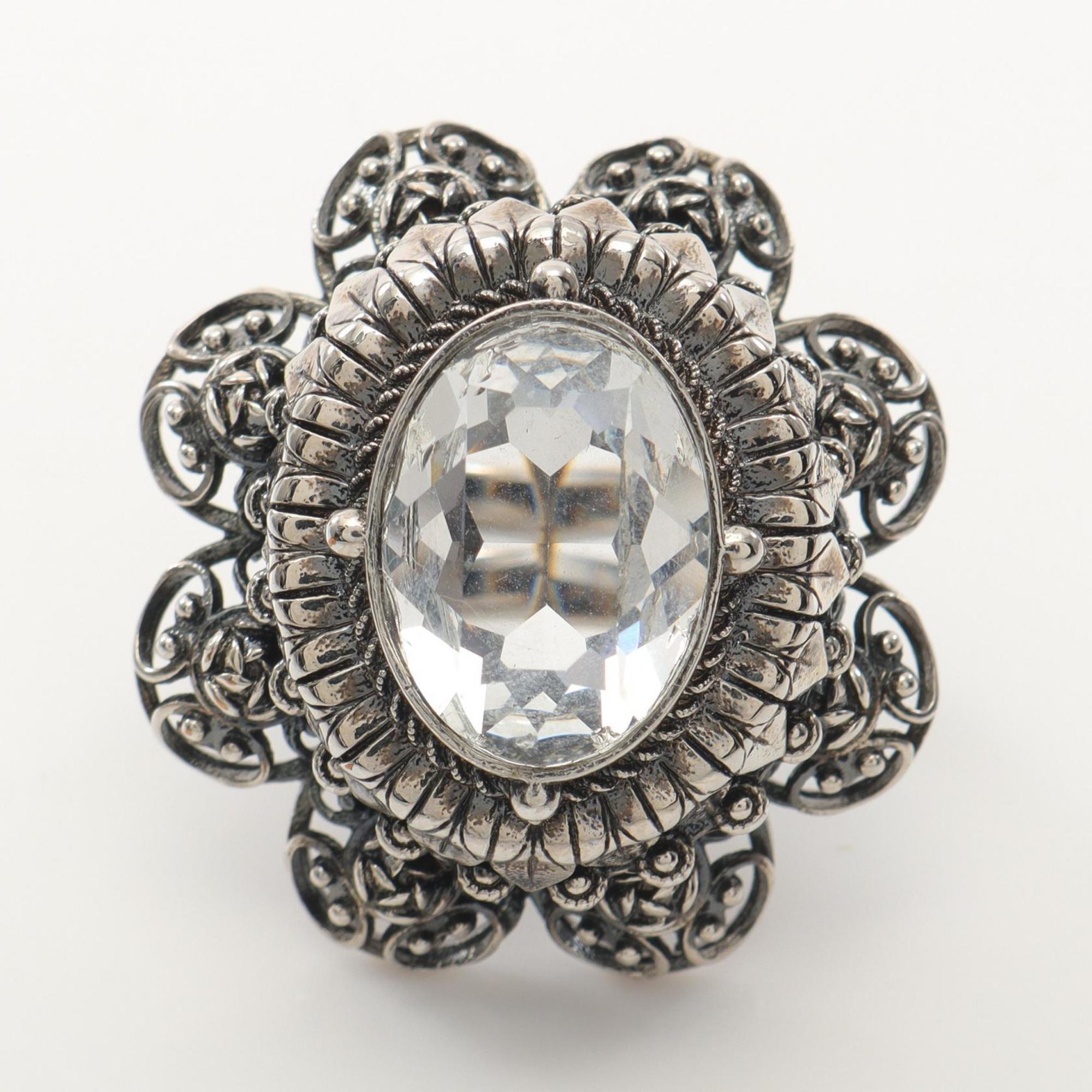 Alexander Mcqueen Clear Stainless Steel Band Ring (Pre-Owned)