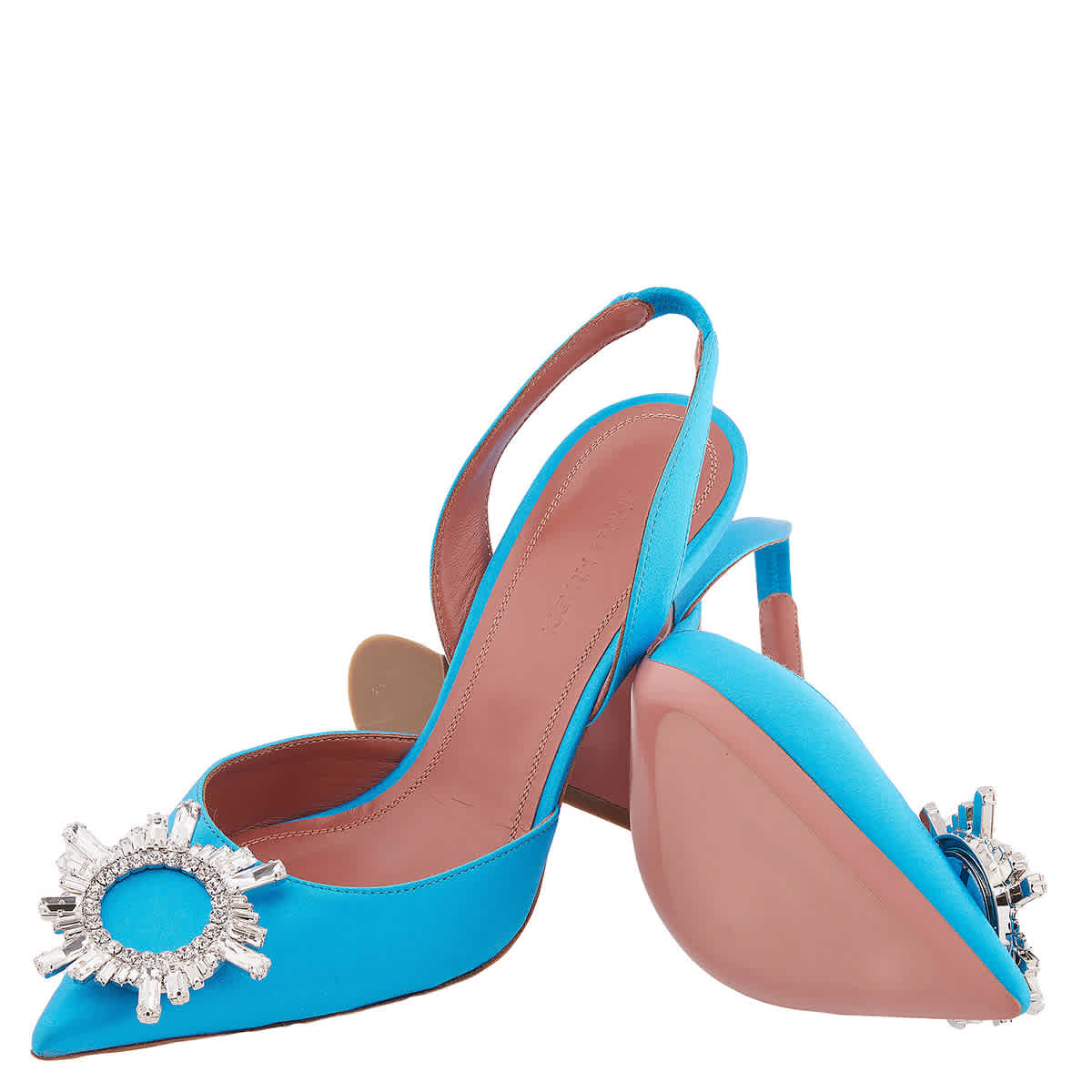 Amina Muaddi Azur Satin Begum Slingback Pumps