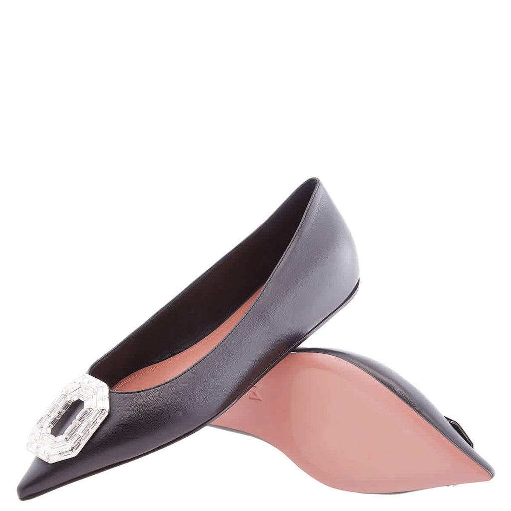 Amina Muaddi Nappa Black Camelia Ballet Flats
