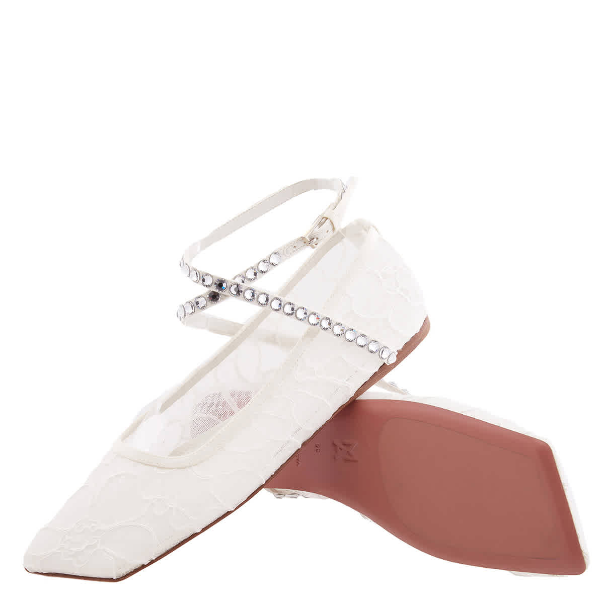 Amina Muaddi Ane Crystal Lace Flats