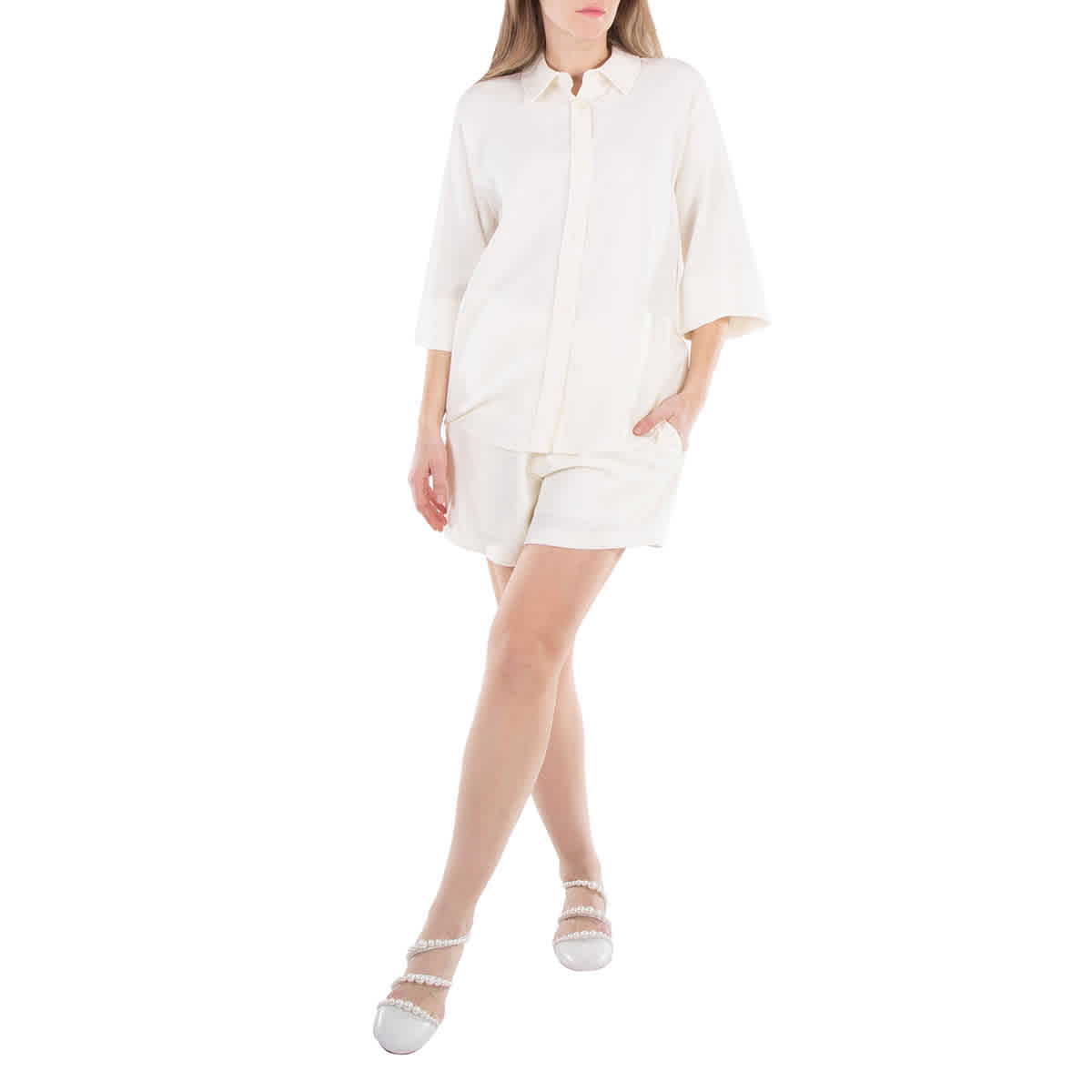 Anine Bing Ladies Ivory Kam High Rise Shorts