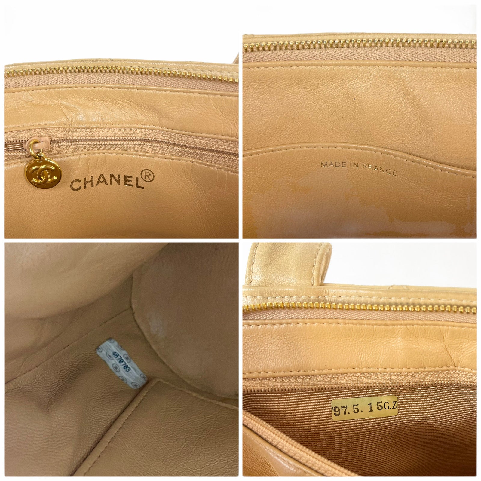 CHANEL Matelasse Beige Quilted Lambskin Leather Bag CC Logo