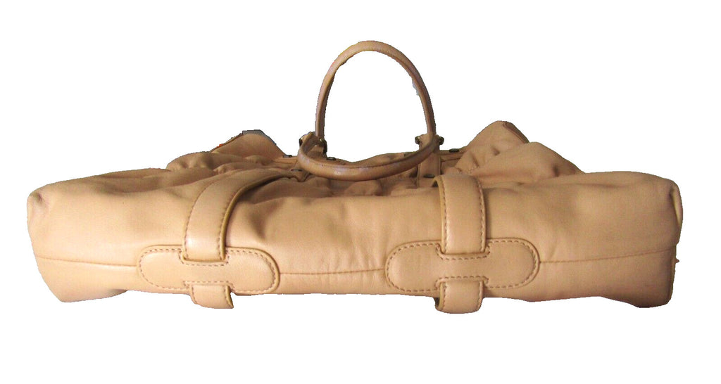 Via Spiga Biege Lambskin leather Rouched Tote/Hand Bag