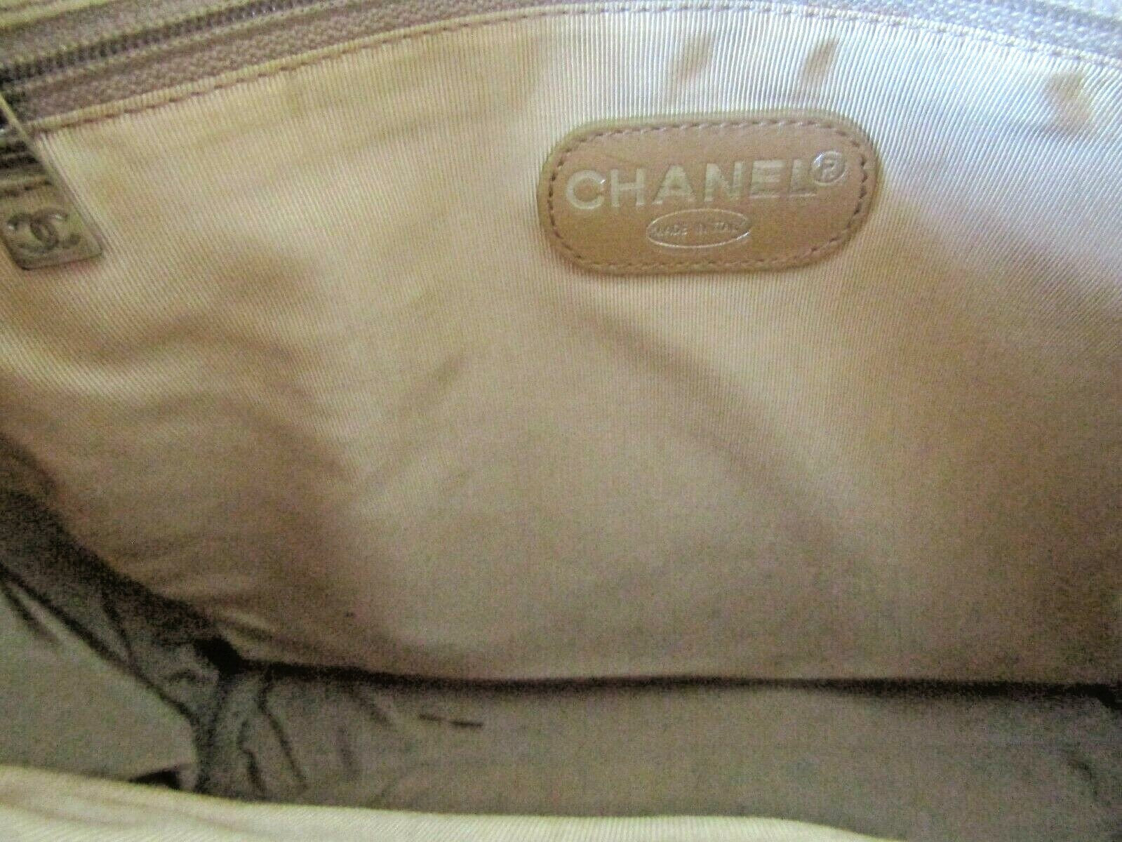 Authentic Chanel Beige Lambskin Leather Quilted Hand Bag