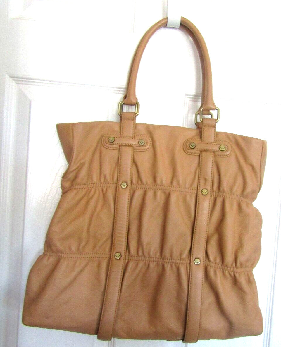 Via Spiga Biege Lambskin leather Rouched Tote/Hand Bag