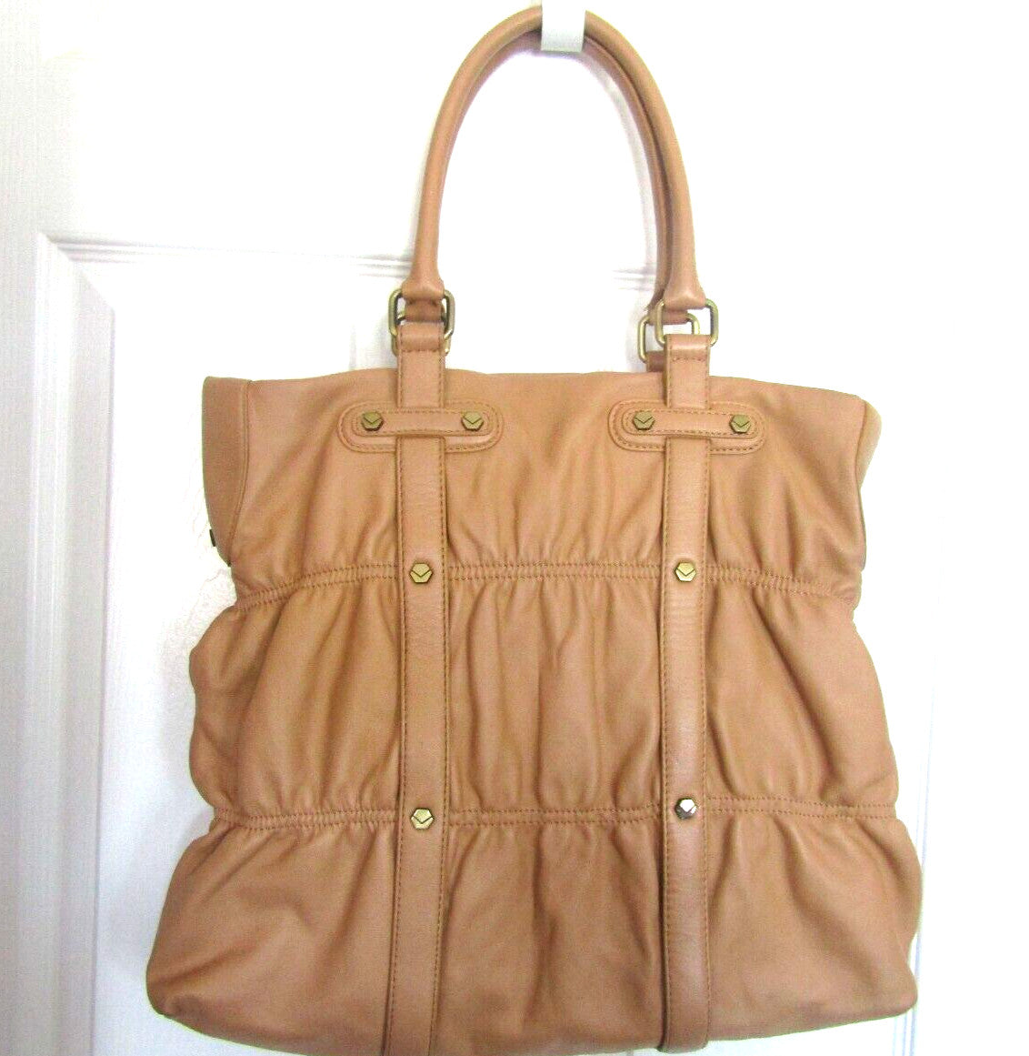 Via Spiga Biege Lambskin leather Rouched Tote/Hand Bag
