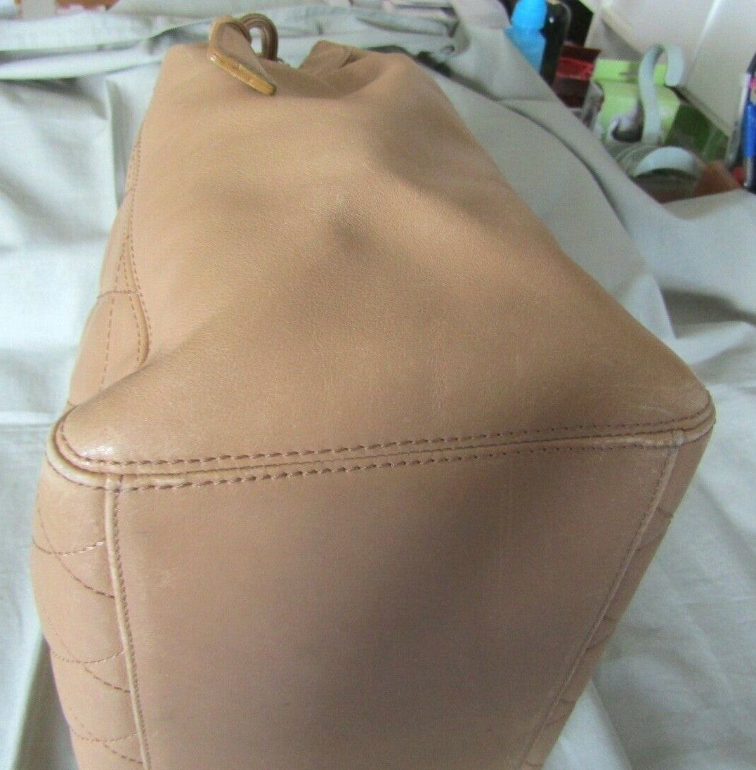 Authentic Chanel Beige Lambskin Leather Quilted Hand Bag