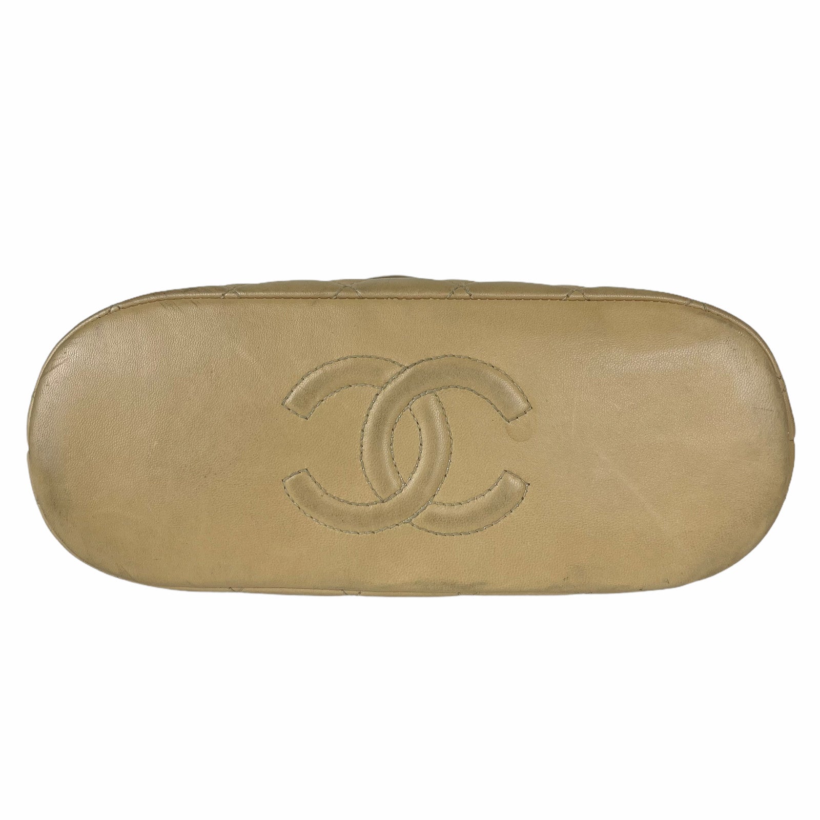 CHANEL Matelasse Beige Quilted Lambskin Leather Bag CC Logo