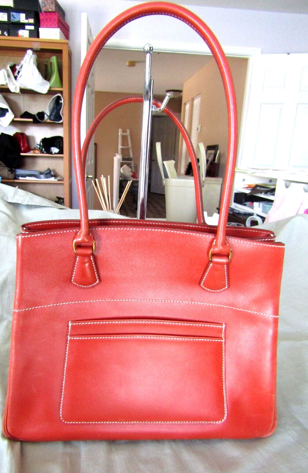 Hermes La Tote Box Calf Leather Bag Rouge Ash