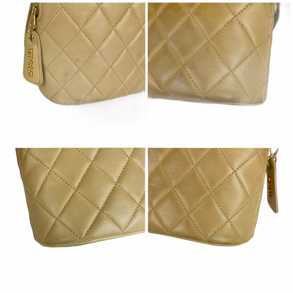 CHANEL Matelasse Beige Quilted Lambskin Leather Bag CC Logo