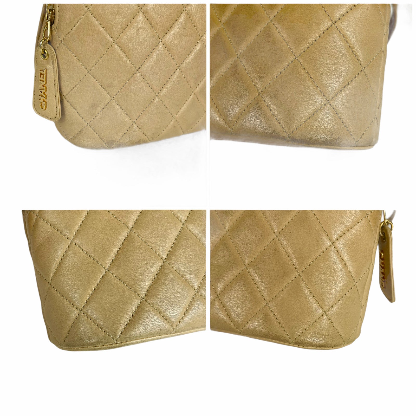 CHANEL Matelasse Beige Quilted Lambskin Leather Bag CC Logo