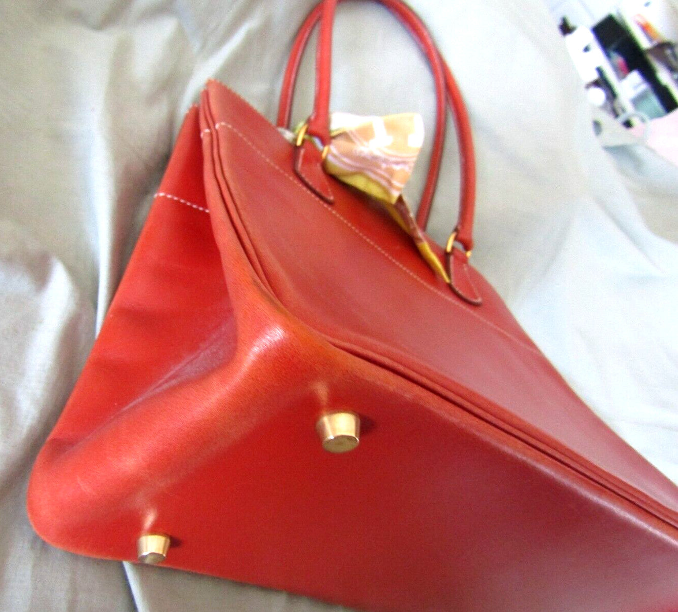 Hermes La Tote Box Calf Leather Bag Rouge Ash