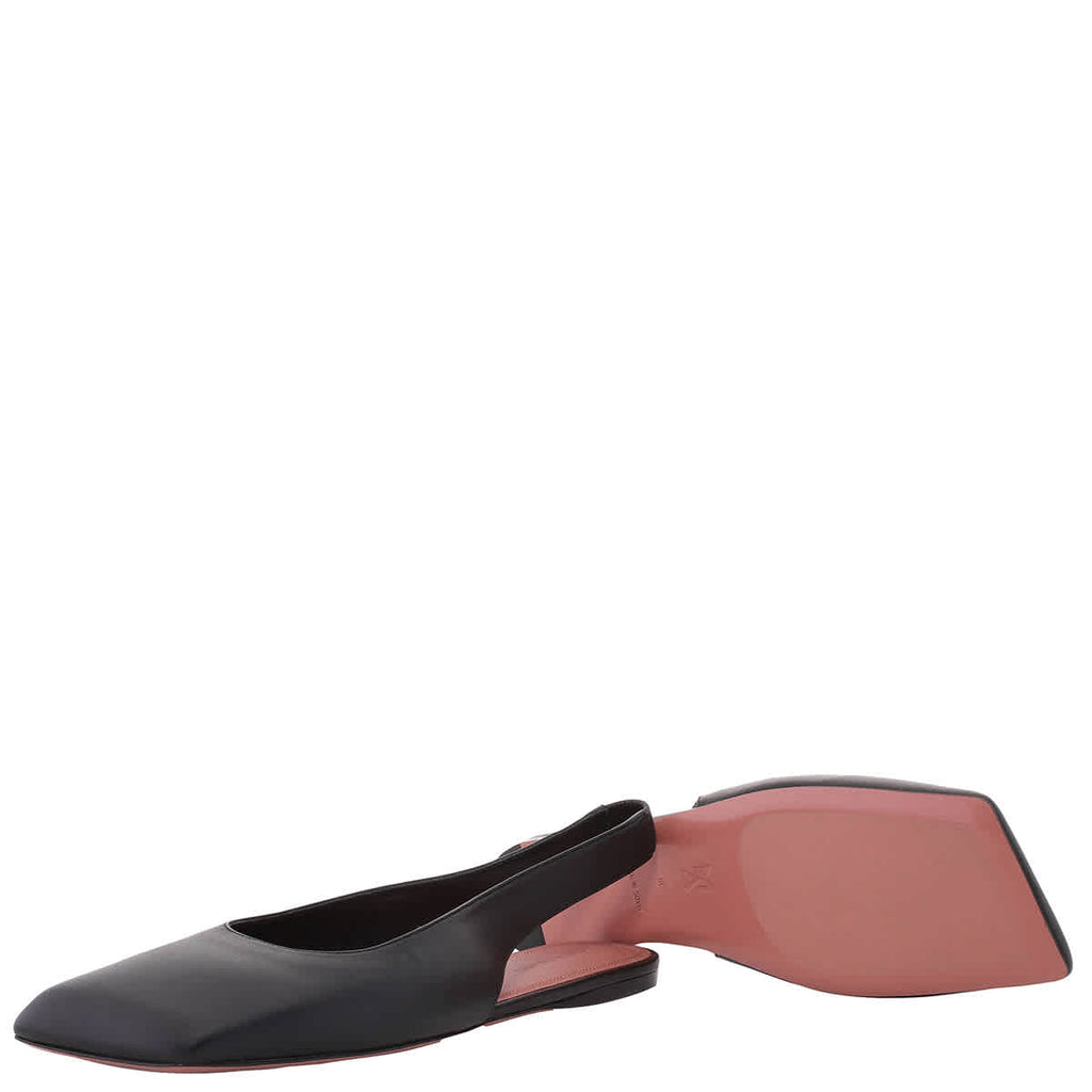 Amina Muaddi Nappa Black Ane Slingback Flats