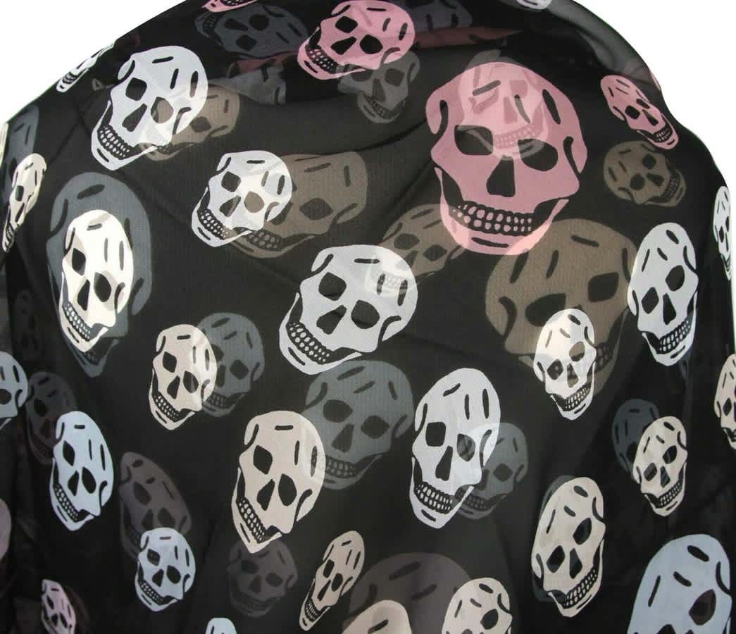 Alexander McQueen Women's Chiffon Silk Multiskull Box Print Shawl