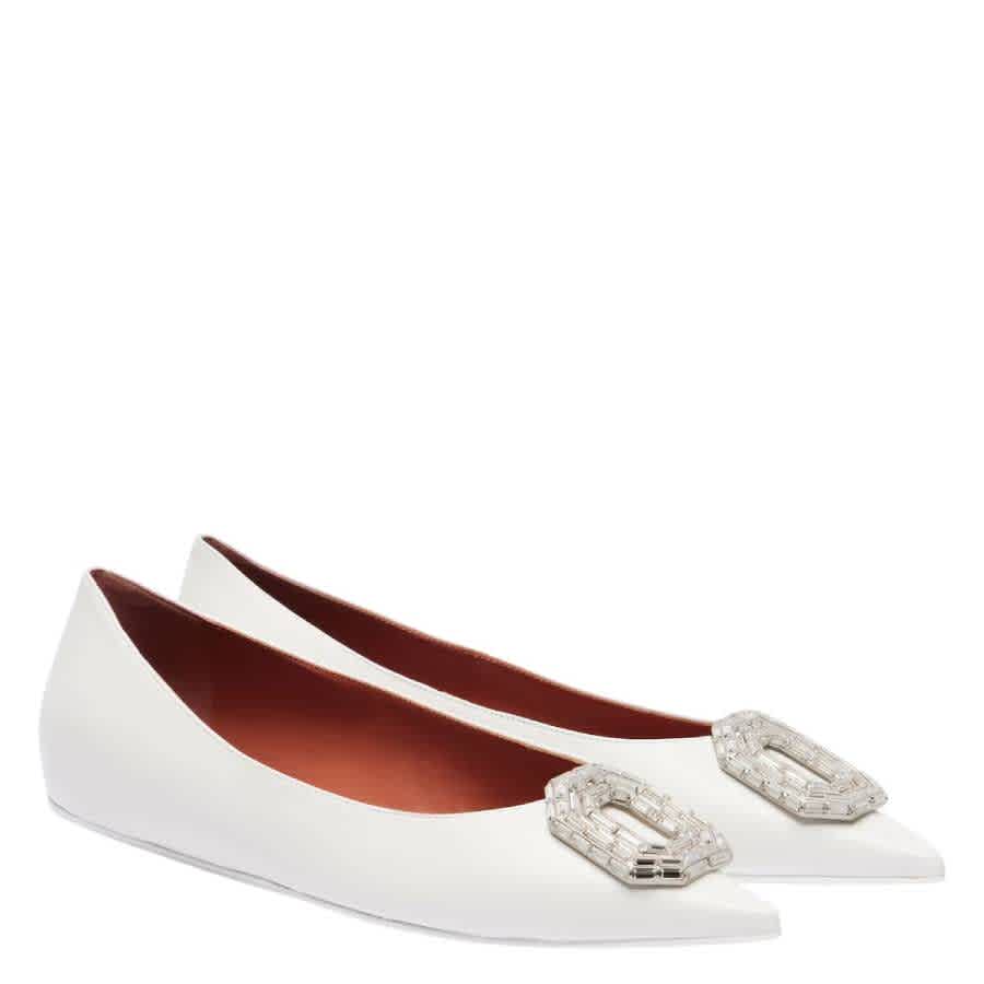 Amina Muaddi Nappa White Camelia Ballet Flats