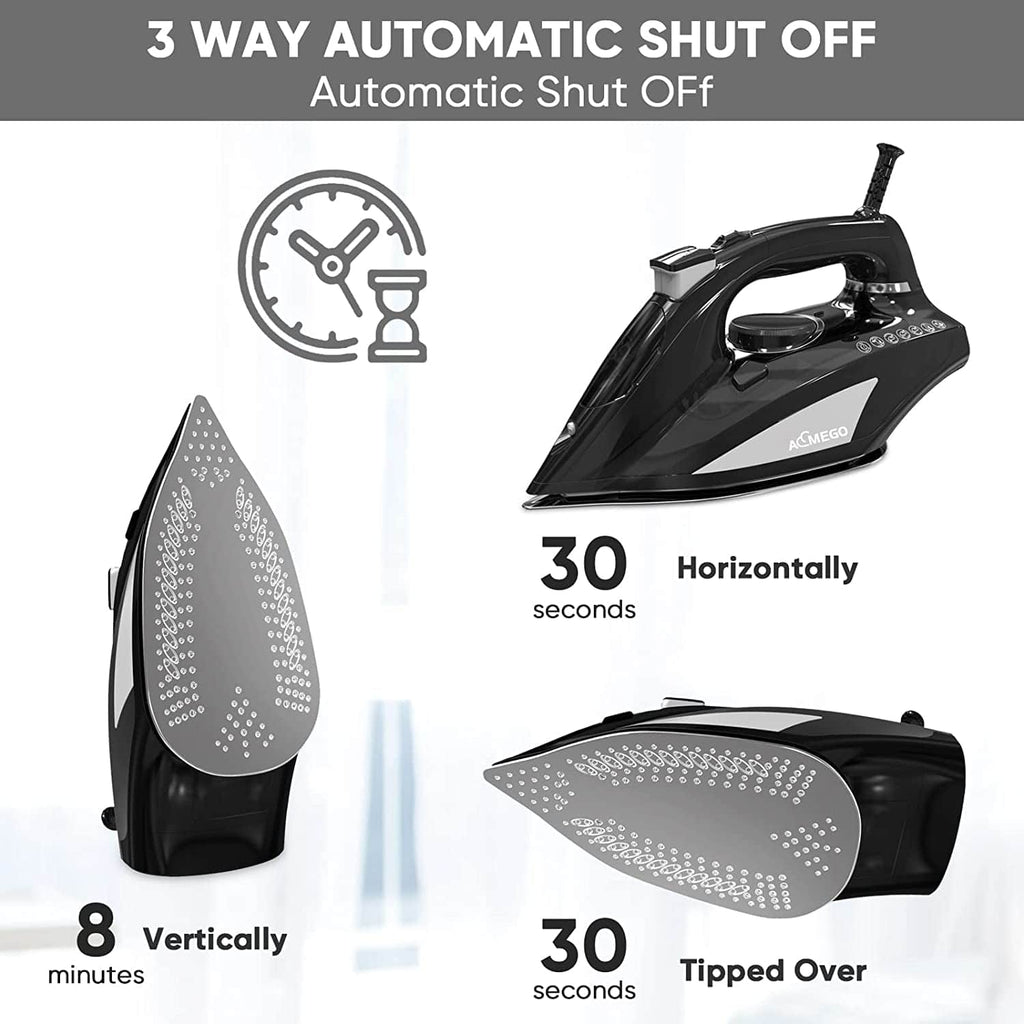Aemego Steam Iron for Clothes Portable Anti Drip Clothes Iron Steam Black